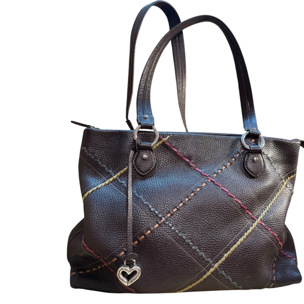 Brighton Brown apple leather Satchel with Multicolor Stitching